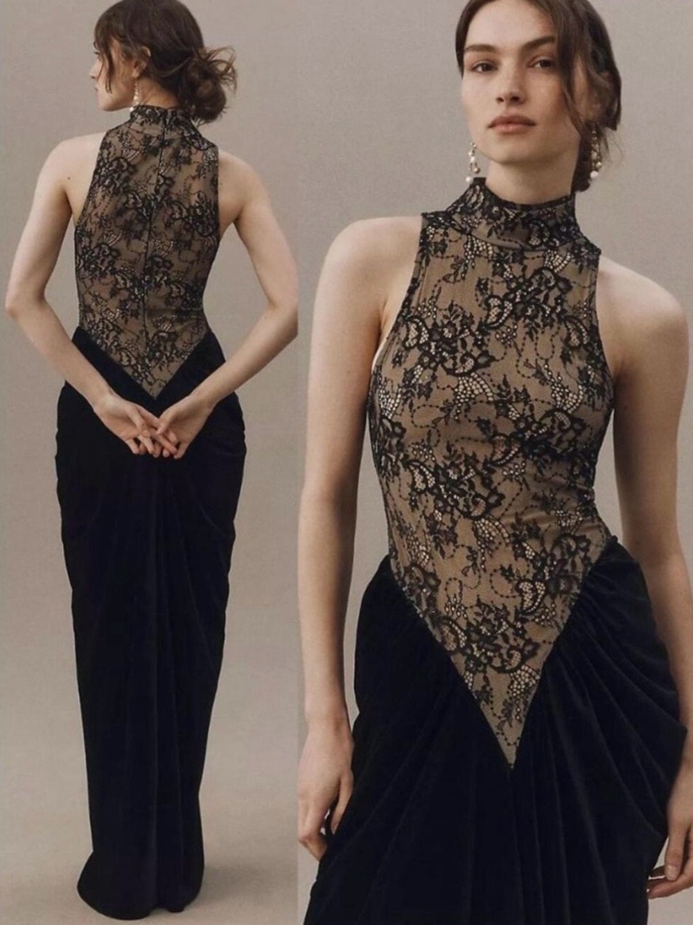 Delfi Collective Sheer Lace Illusion Black Evening Gown NWT